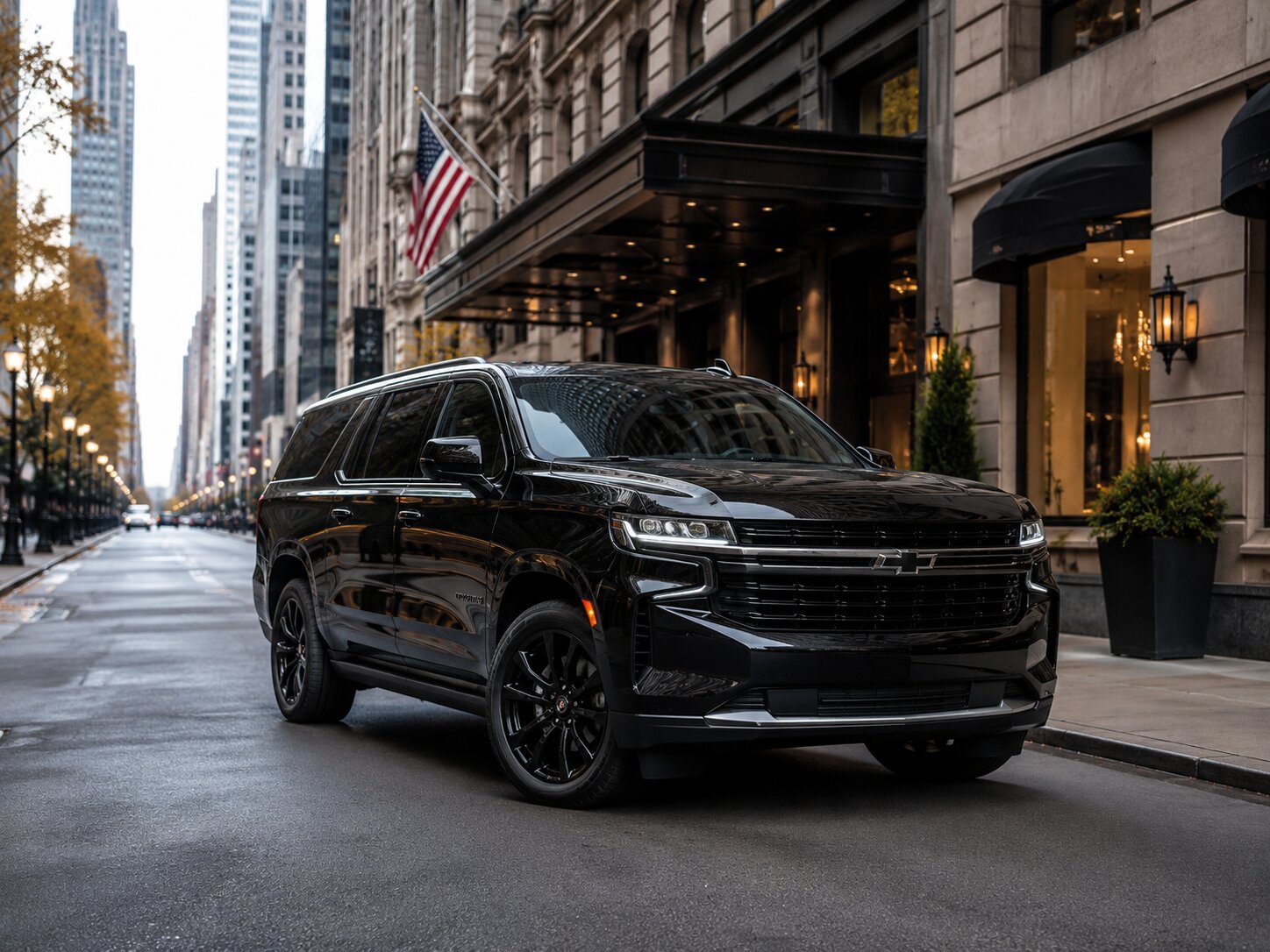 Black SUV on a downtown Chicago street — On Time Limo