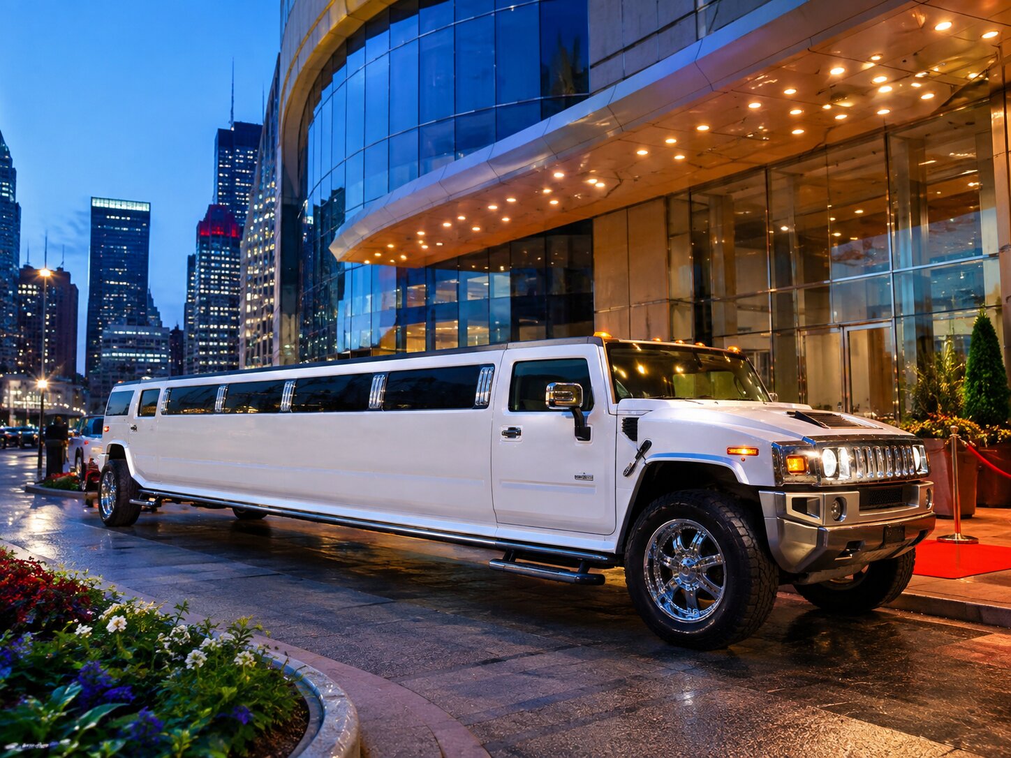 White stretch limousine on the red carpet — On Time Limo Chicago