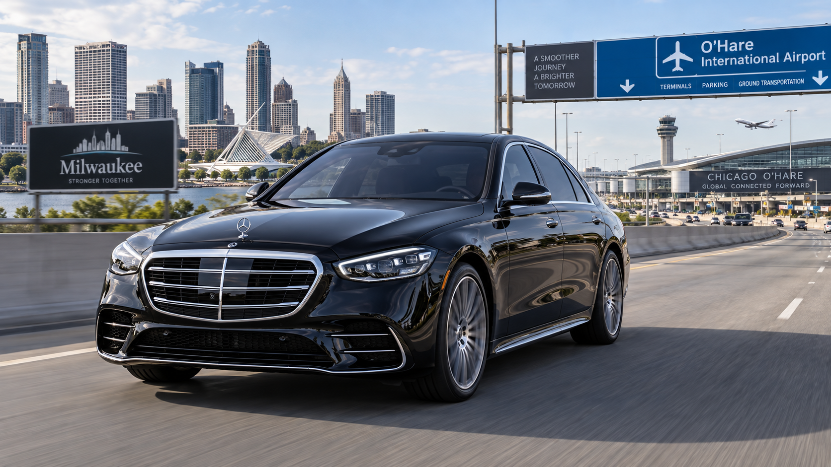 corporate travel in a mercedes s class