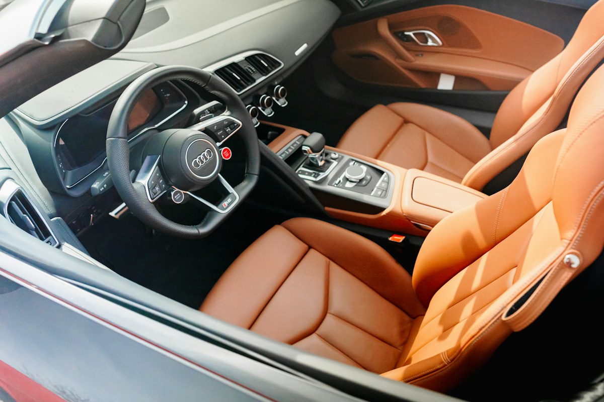 Leather interior of a luxury flat-rate chauffeured car