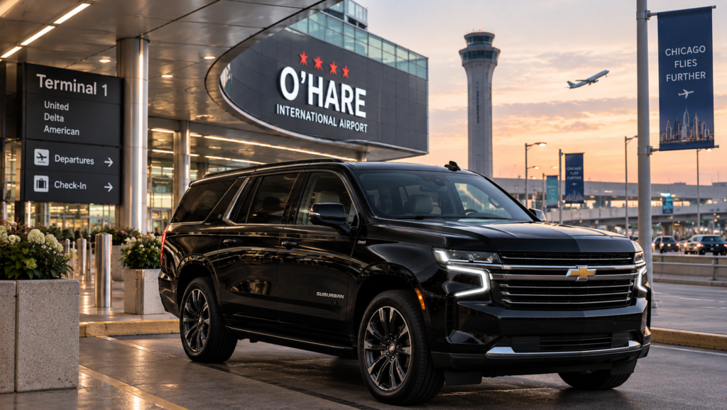 Black SUV ready for a Milwaukee to O’Hare airport transfer